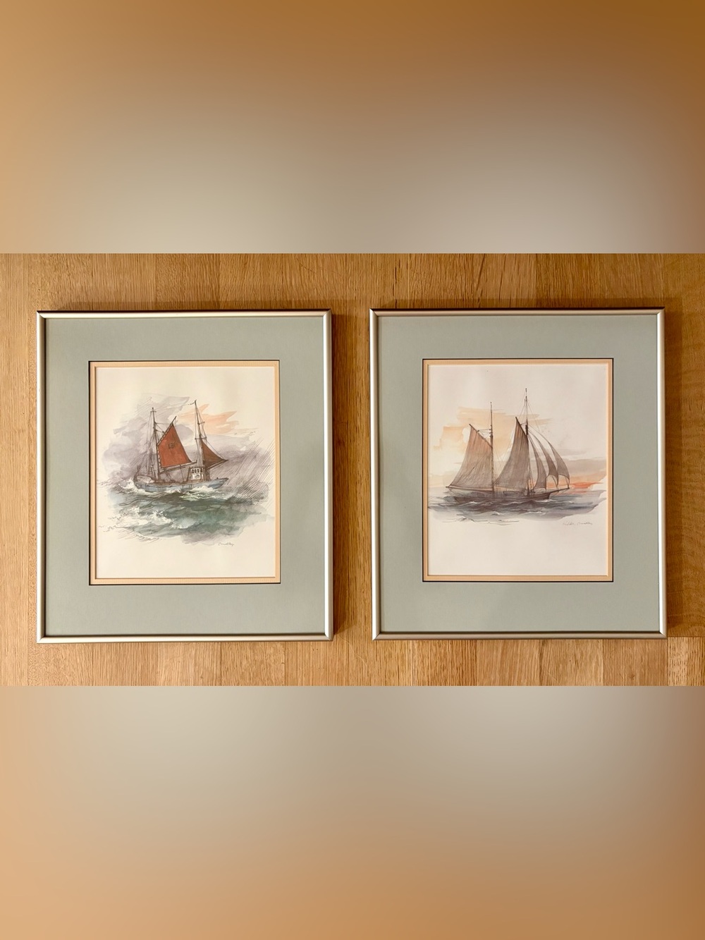 Pair of Vintage Mads Stage Framed Maritime Prints - Danish Fishing Cutters